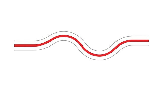 Minimalist red wavy line representing a smooth flow path on a white background