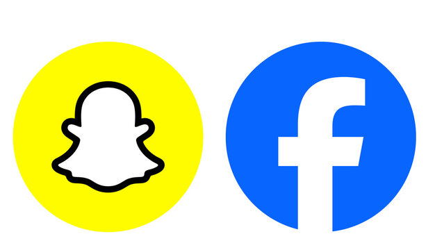 Snapchat and facebook logo icons for social media communication and editorial design.