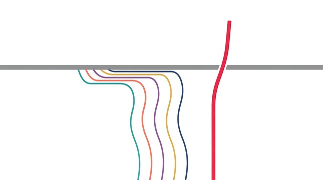 Abstract line art with colorful intersecting curved lines on a plain background