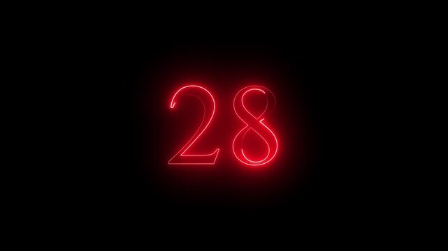 glowing red color neon 28 text, Educational concept promote advertising concept isolate using QuickTime black background 4k motion video 