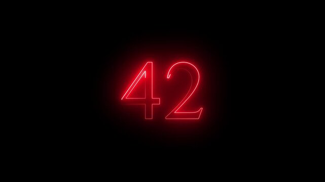 glowing red color neon 42 text, Educational concept promote advertising concept isolate using QuickTime black background 4k motion video 