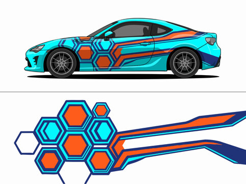 Futuristic sports car with geometric racing decals