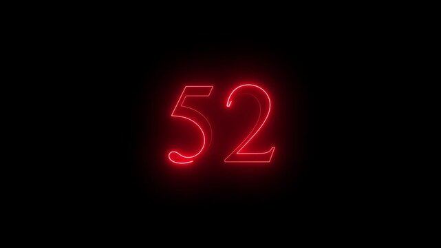glowing red color neon 52 text, Educational concept promote advertising concept isolate using QuickTime black background 4k motion video 