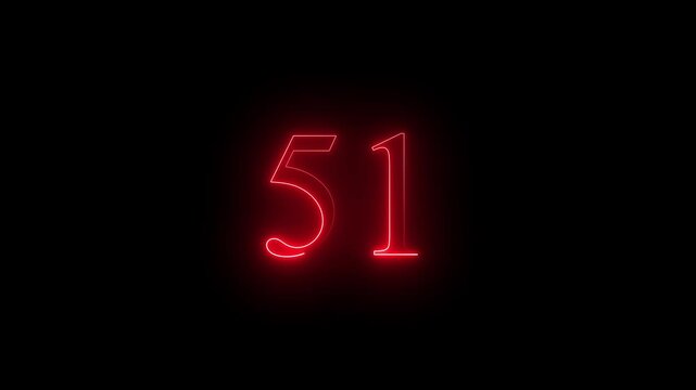 glowing red color neon 51 text, Educational concept promote advertising concept isolate using QuickTime black background 4k motion video 