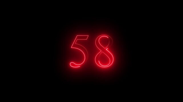 glowing red color neon 58 text, Educational concept promote advertising concept isolate using QuickTime black background 4k motion video 