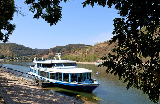 Boppard, Germany - August 14, 2026: Loreley Linie excursion boat at a Rhine landing stage