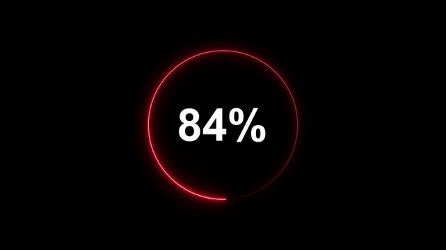 Red neon circular loading progress bar animation at 84 percent circle ring