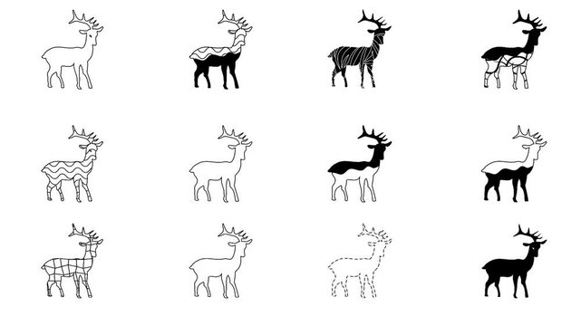 Deer Icon Animation &ndash; Multiple Deer Symbols Popping Up and Moving Forward and Backward on White Background