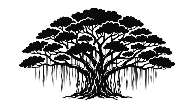 Elegant Japanese bonsai tree silhouette vector art