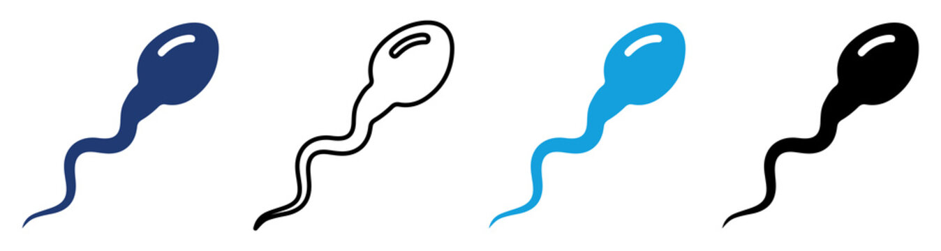 Multicolor Sperm Icon Set with Filled and Outline Styles for Reproductive Health Fertility Human Anatomy Medical Healthcare and Biological Science Isolated on Transparent Background