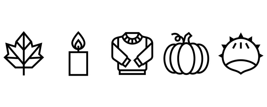 Minimalist autumn and holiday vector icons set for seasonal design projects and marketing