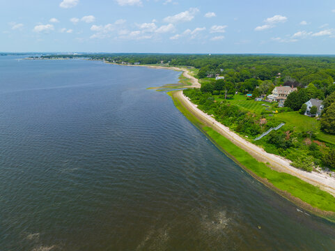 Providence River waterfront aerial view at Nayatt Point in historic town of Barrington, Rhode Island RI, USA. 