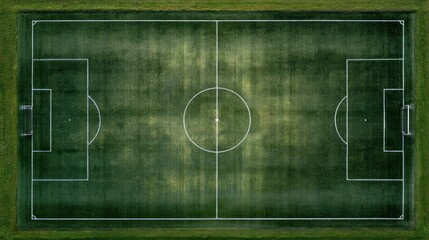 Obraz premium Aerial View of Soccer Field with Green Grass and White Markings