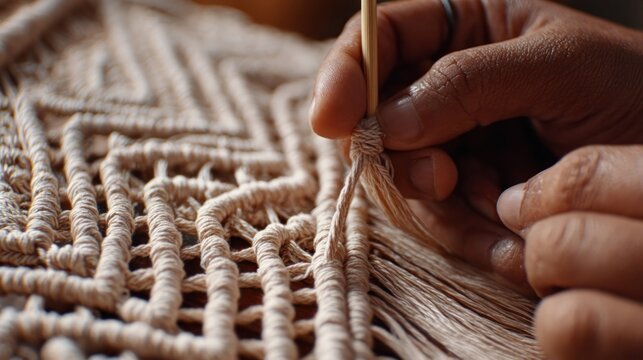 Festive macrame workshop with holiday wall hangings being knotted,