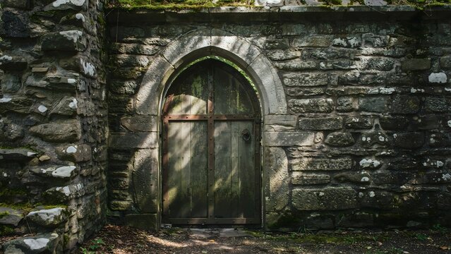 Dark stone archway with eerie glow leading to mysterious ancient passage or dungeon entrance