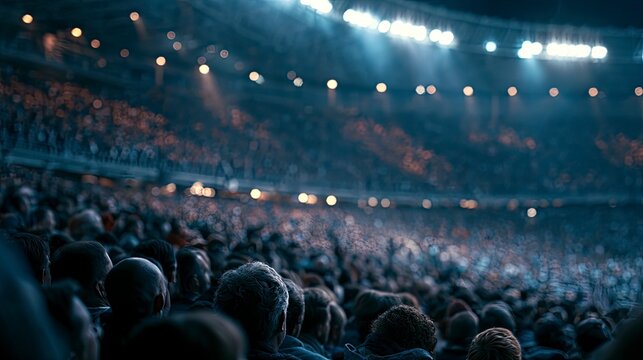 Large crowd of spectators in a brightly lit indoor stadium during live event