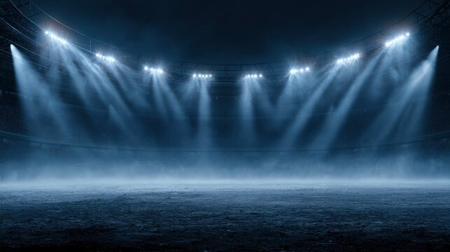 Empty Sports Stadium Under Bright Floodlights in Night Setting