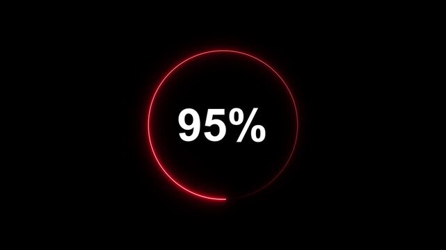 95 percent loading circle animation with neon red glowing progress bar on black background ninety-five