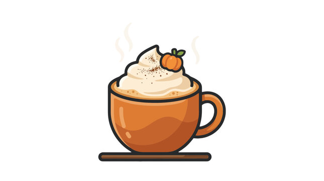 Pumpkin spice latte in orange mug with whipped cream