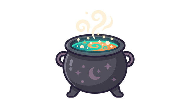 Witch cauldron bubbling with magical colorful potion vector