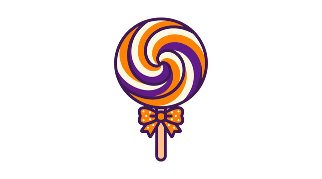 Halloween lollipop vector icon with orange and purple swirl