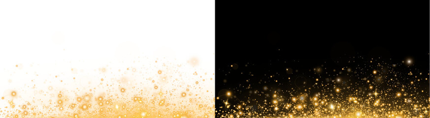 PNG image of Radiant golden dust particles with bright glowing stars and shimmering bokeh light effects featuring festive holiday magic on transparent background © zakir