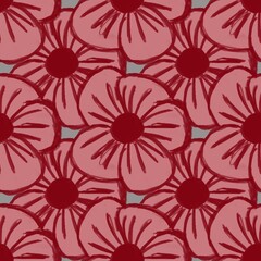 Obraz premium Red Floral Seamless Pattern, Vintage Botanical Illustration