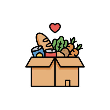 Donation box filled with food and groceries charity vector illustration