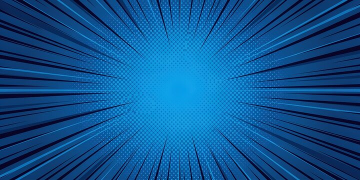 Blue comic book background with speed lines and halftone