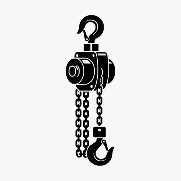 Corporate Black and White of Heavy Duty Chain Hoist with Hooks for Industrial Use with high quality professional line art symbols for modern creative design and digital branding projects
