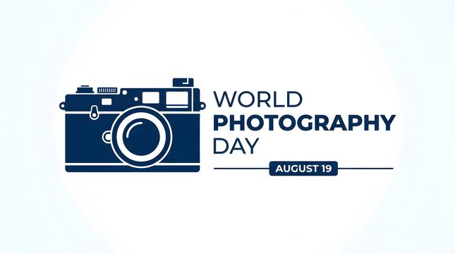 World Photography Day design with vintage camera icon and August 19 date text