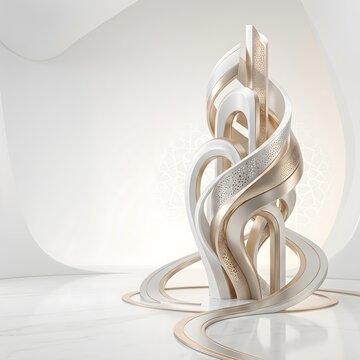 Abstract gold and white geometric sculpture for luxury product display presentation