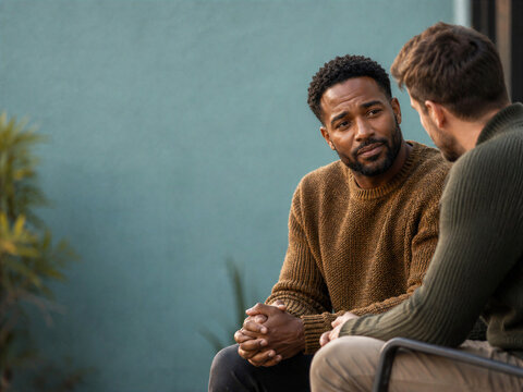 Afro American Man Receiving Emotional Support from Male Friend