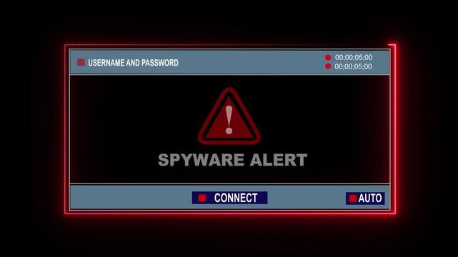 A green monochromatic terminal screen displaying a loading bar and verification message Spyware Alert