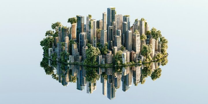 Innovative miniature city model with skyscrapers and green spaces, eco-friendly urban landscape, creative architectural development display