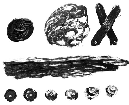 Black Acrylic Paint Swirls X Mark and Brush Stroke Shapes Set