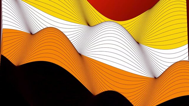 Abstract background featuring fluid wave motion with vibrant yellow orange white and black line art patterns