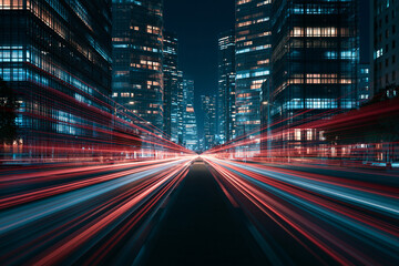 Naklejka premium Dynamic City Night with Streaking Light Trails