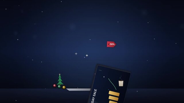 Christmas Holiday Sale Digital Marketing Animation with Tablet and Dis