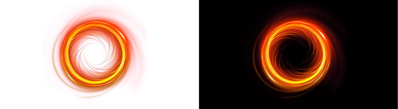 PNG image of&nbsp;Glowing circular light vortex with intense orange fire streaks and spinning motion energy rays isolated on transparent background