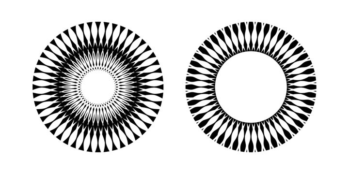 Set of Radial Circle Patterns. Decorative Round Icons. 