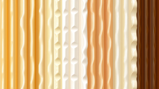Abstract vertical panels with glossy wavy textures and ribbed patterns in a caramel to chocolate color gradient