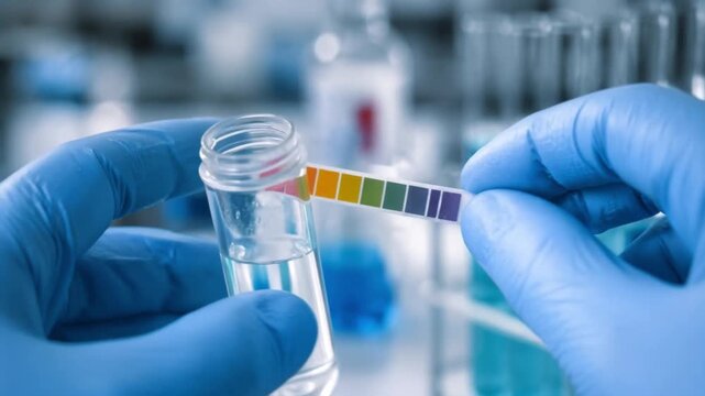 Scientist testing pH levels with litmus paper in a laboratory  
