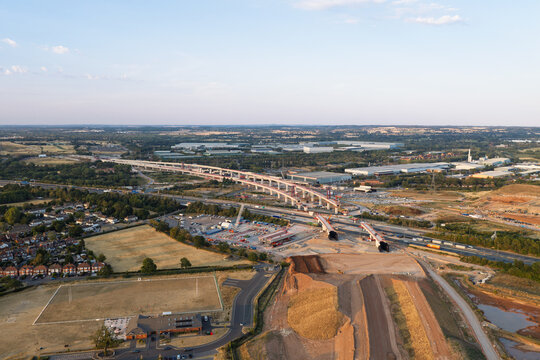 High Speed Rail Infrastructure Development Near Coventry During a Sunny Afternoon
