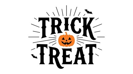 Isolated halloween trick or treat typography badge with an orange jackolantern pumpkin and black flying bats design element for holiday posters © rayhanbd.net