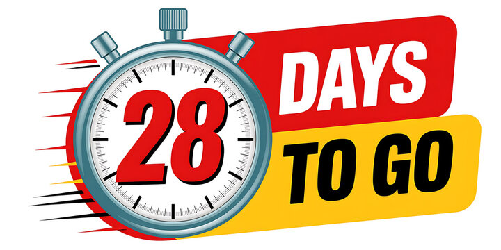 Countdown timer with twenty eight days left and dynamic speed lines on white background 