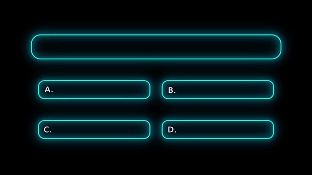 Quiz Neon Line Animation with option selection on black background