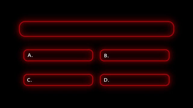 Quiz Neon Line Animation with option selection on black background
