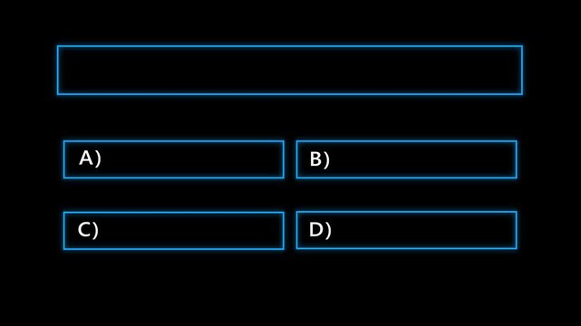 Neon Line Animation on empty background for quiz and competition .Neon glowing quiz template with multiple choice options, interactive digital interface for education and trivia games, futuristic hud