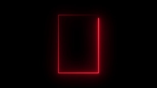 A glowing neon red rectangle frame pulsing rhythmically against a sleek dark background.4k animation